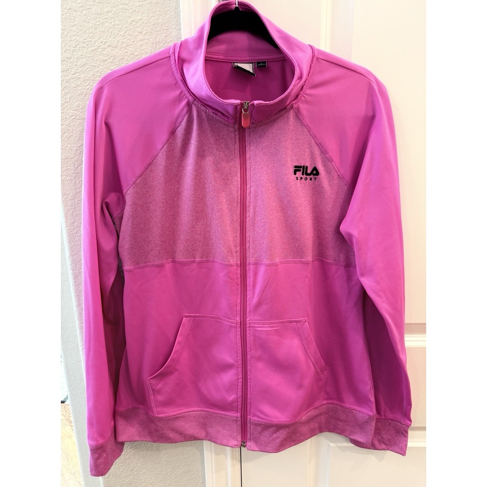 Fila Sport Hoodie‎ Womens Large Hot Pink Full Zip Long Sleeve Kangaroo Pockets